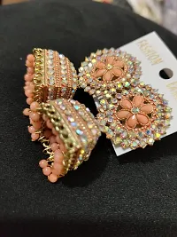 Stylish  Party Wear Jhumkas Latest Collection Ani Earrings for Girls And Women Color Peach Set-thumb2