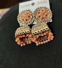 Stylish  Party Wear Jhumkas Latest Collection Ani Earrings for Girls And Women Color Peach Set-thumb3