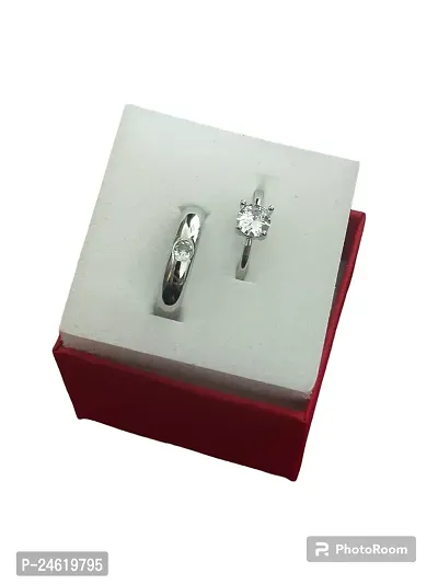 925 Silver Plated Solitaire Couple Ring (Adjustable Size) Sterling Silver Sterling Silver Plated Ring Set-thumb0