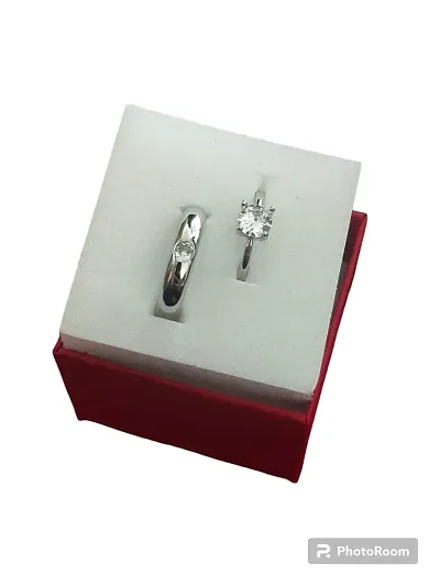 925 Silver Plated Solitaire Couple Ring (Adjustable Size) Sterling Silver Sterling Silver Plated Ring Set