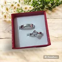 925 Silver Plated Solitaire Couple Ring (Adjustable Size) Sterling Silver Sterling Silver Plated Ring Set-thumb4