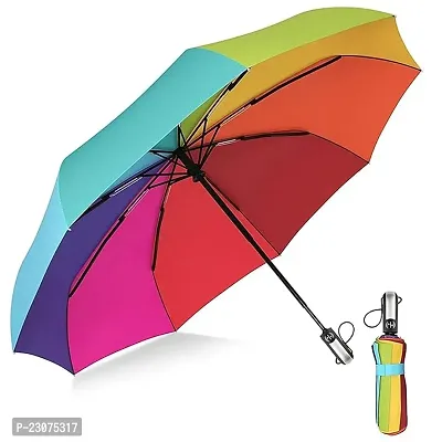 Skytone Portable Travel Umbrella Umbrellas For Rain Windproof Strong Compact And Easy Auto Open Close Button For Single Use Umbrella Rainbow Colour-thumb0