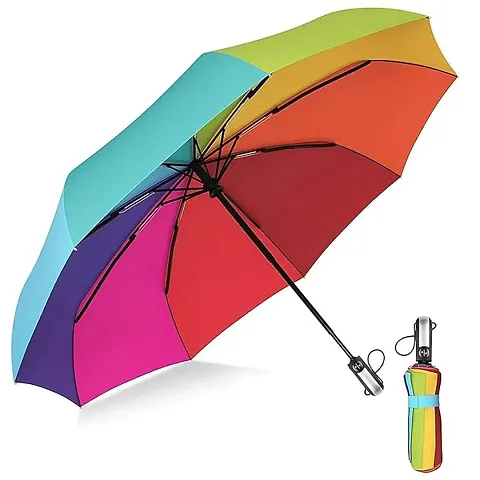 Skytone Portable Travel Umbrella Umbrellas For Rain Windproof Strong Compact And Easy Auto Open Close Button For Single Use Umbrella Rainbow Colour