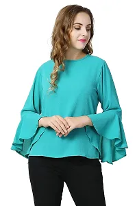 Mermaid Ocean Blue Plain Georgette Sleeve Top-thumb1