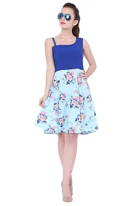 Blue Floral Polycrepe Midi Dress-thumb2
