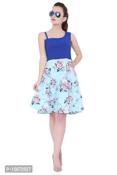 Blue Floral Polycrepe Midi Dress-thumb3