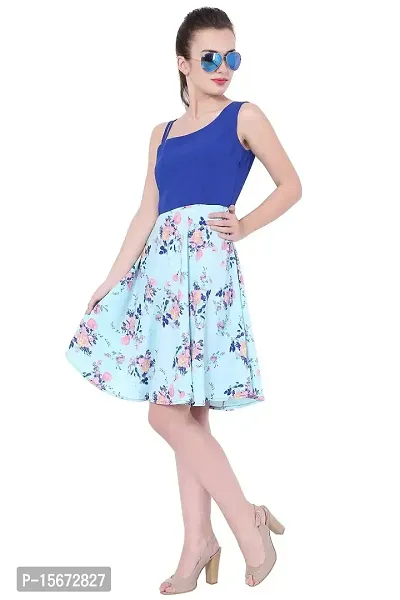 Blue Floral Polycrepe Midi Dress-thumb4