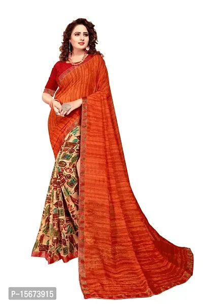 Mermaid Ocean Women's  Girl's Plain Weave Georgette Saree With Blouse Piece (ME0252_Red)