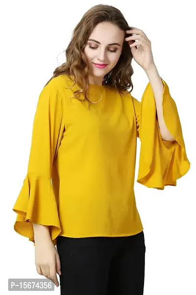 Mustard Plain Georgette Sleeve Top (X-Large)-thumb4