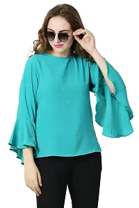 Mermaid Ocean Blue Plain Georgette Sleeve Top-thumb2