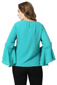 Mermaid Ocean Blue Plain Georgette Sleeve Top-thumb4