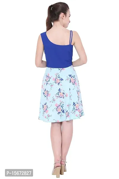 Blue Floral Polycrepe Midi Dress-thumb5