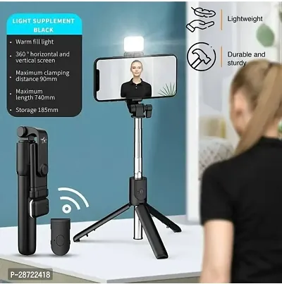 Selfie stick with light Wireless Bluetooth Foldable (R1S) Extendable, Portable Bluetooth Selfie Tripod Stand and Detachable Wireless Remote,3 in 1 Multifunctional selfie stick with tripod stand compat