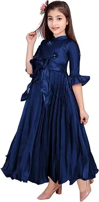 Navy Silk Dress for Girls-thumb1