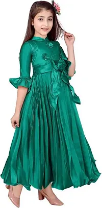 Stylish Green Silk Embellished A-Line Dress For Girl-thumb2