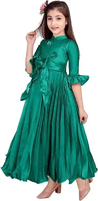 Stylish Green Silk Embellished A-Line Dress For Girl-thumb1