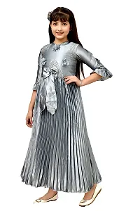 Stylish Grey Silk Striped Maxi Dress For Girl-thumb2