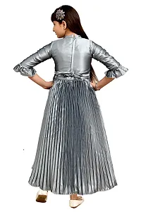 Stylish Grey Silk Striped Maxi Dress For Girl-thumb1