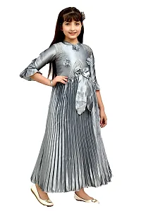 Stylish Grey Silk Striped Maxi Dress For Girl-thumb3