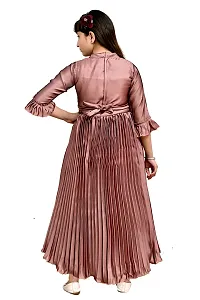 Brown Silk Striped Frock For Girls-thumb1