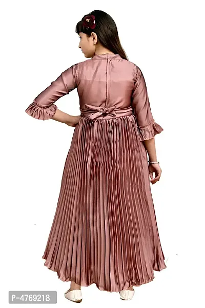 Brown Silk Striped Frock For Girls-thumb2