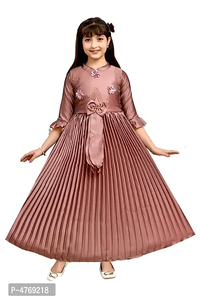 Brown Silk Striped Frock For Girls-thumb0