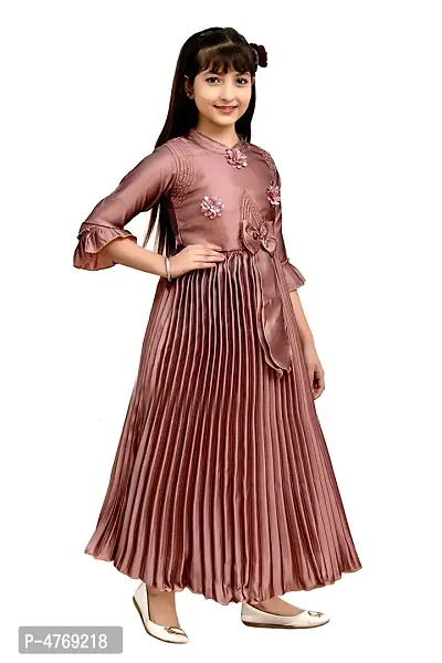 Brown Silk Striped Frock For Girls-thumb4
