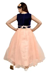Elegant Peach Silk Self Pattern A-Line Dress For Girls-thumb1