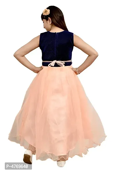 Elegant Peach Silk Self Pattern A-Line Dress For Girls-thumb2