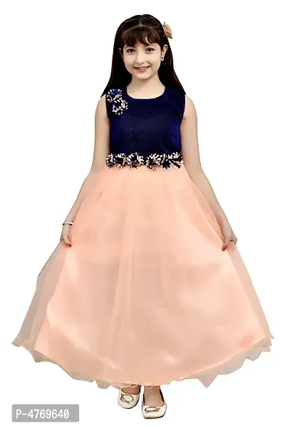 Elegant Peach Silk Self Pattern A-Line Dress For Girls-thumb0