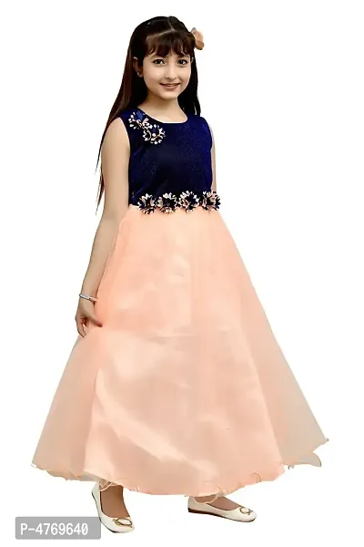 Elegant Peach Silk Self Pattern A-Line Dress For Girls-thumb4
