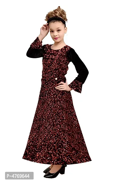 Stylish Red Silk Self Pattern A-Line Dress For Girls-thumb3