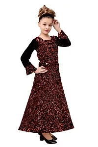 Stylish Red Silk Self Pattern A-Line Dress For Girls-thumb3