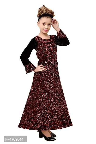 Stylish Red Silk Self Pattern A-Line Dress For Girls-thumb4