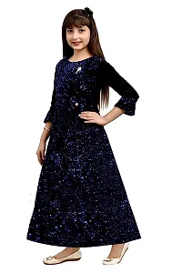 Stylish Blue Silk Self Pattern A-Line Dress For Girls-thumb2