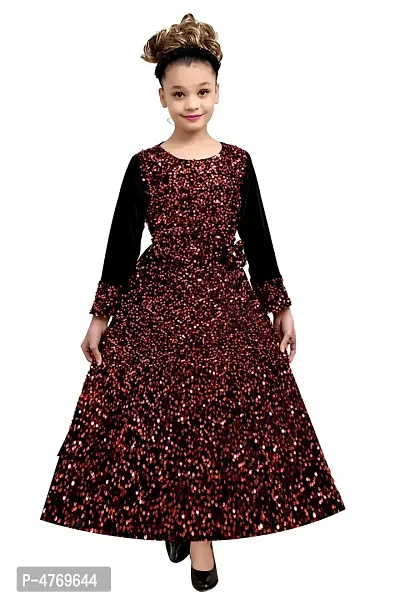 Stylish Red Silk Self Pattern A-Line Dress For Girls