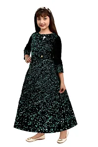 Stylish Green Silk Self Pattern A-Line Dress For Girls-thumb2