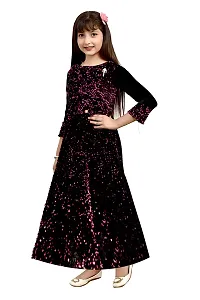 Stylish Purple Silk Self Pattern A-Line Dress For Girls-thumb2