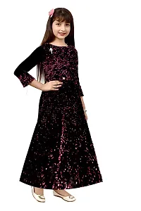 Stylish Purple Silk Self Pattern A-Line Dress For Girls-thumb3