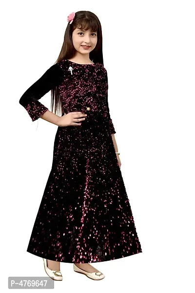 Stylish Purple Silk Self Pattern A-Line Dress For Girls-thumb4