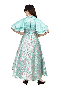 Turquoise Silk Self Pattern Maxi Dress for Girls-thumb1