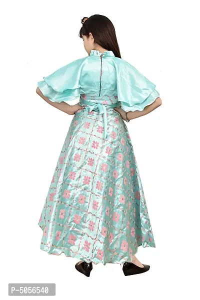 Turquoise Silk Self Pattern Maxi Dress for Girls-thumb2