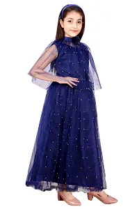 Stylish Navy Blue Silk Self Pattern Maxi Dress For Girl-thumb2