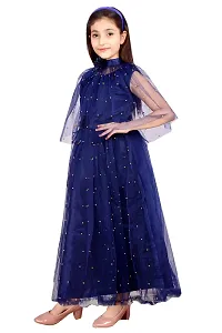 Stylish Navy Blue Silk Self Pattern Maxi Dress For Girl-thumb3