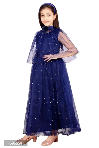 Stylish Navy Blue Silk Self Pattern Maxi Dress For Girls-thumb4