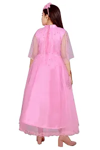 Stylish Pink Silk Self Pattern Maxi Dress For Girls-thumb1