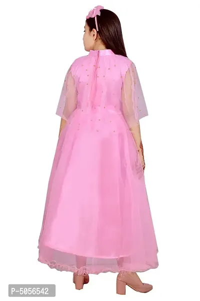 Stylish Pink Silk Self Pattern Maxi Dress For Girls-thumb2
