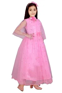 Stylish Pink Silk Self Pattern Maxi Dress For Girls-thumb3