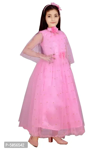 Stylish Pink Silk Self Pattern Maxi Dress For Girls-thumb4