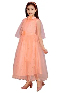 Peach Silk Self Pattern Maxi Dress for Girls-thumb2